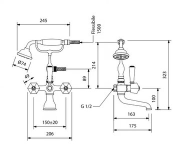 BIANCA - 2 hole floor standing bathtub tap with hand shower by Park Avenue - view 3